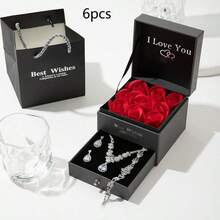 6pcs Jewelry Gift Box Set Six-Piece Valentine's Day Gift Bright Rhinestone  Angel Teardrop Necklace Earrings Bracelet - Multicolor - View 10