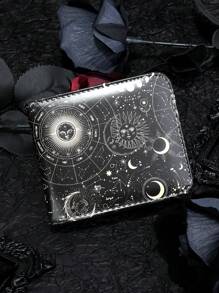 1入黑色新款男士pu皮革休閒雙折式錢包,多功能卡片套,時尚青年包 - 黑色 - 查看 1