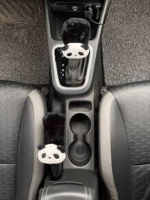 Cartoon Car Seat Belt & Handbrake & Gear Shift Cover Set, Cute Car Interior Decoration - Black and White - View 5