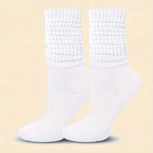 3 Pairs Girl's Calf Socks Set, Plus Size Solid Scrunch Knitted Soft & Breathable Mid-Calf Socks For 0XL-2XL - Multicolor - View 8