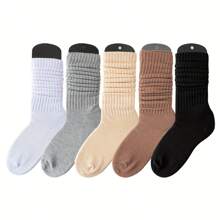 3 Pairs Girl's Calf Socks Set, Plus Size Solid Scrunch Knitted Soft & Breathable Mid-Calf Socks For 0XL-2XL - Multicolor - View 7