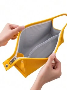 明亮的黃色pu化妝包,便攜防水大容量化妝包,女士化妝工具,化妝品組織,返校學用品,旅行配件,情人節禮物 - 黃色 - 查看 5