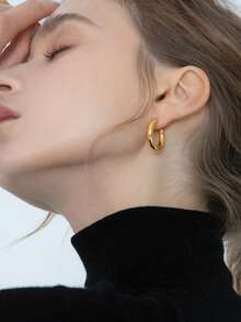 2pcs/Set Vintage French Style Gold & Silver Circle Hoop Earrings With Hollow Out Design, High-End Style - Multicolor - View 2