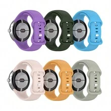 6 条装硅胶男女通用智能手表表带，适用于 Pixel Watch2/1，多色银色表扣，适合腕围 6.1-9.1 英寸 - 藍色 - 查看 1