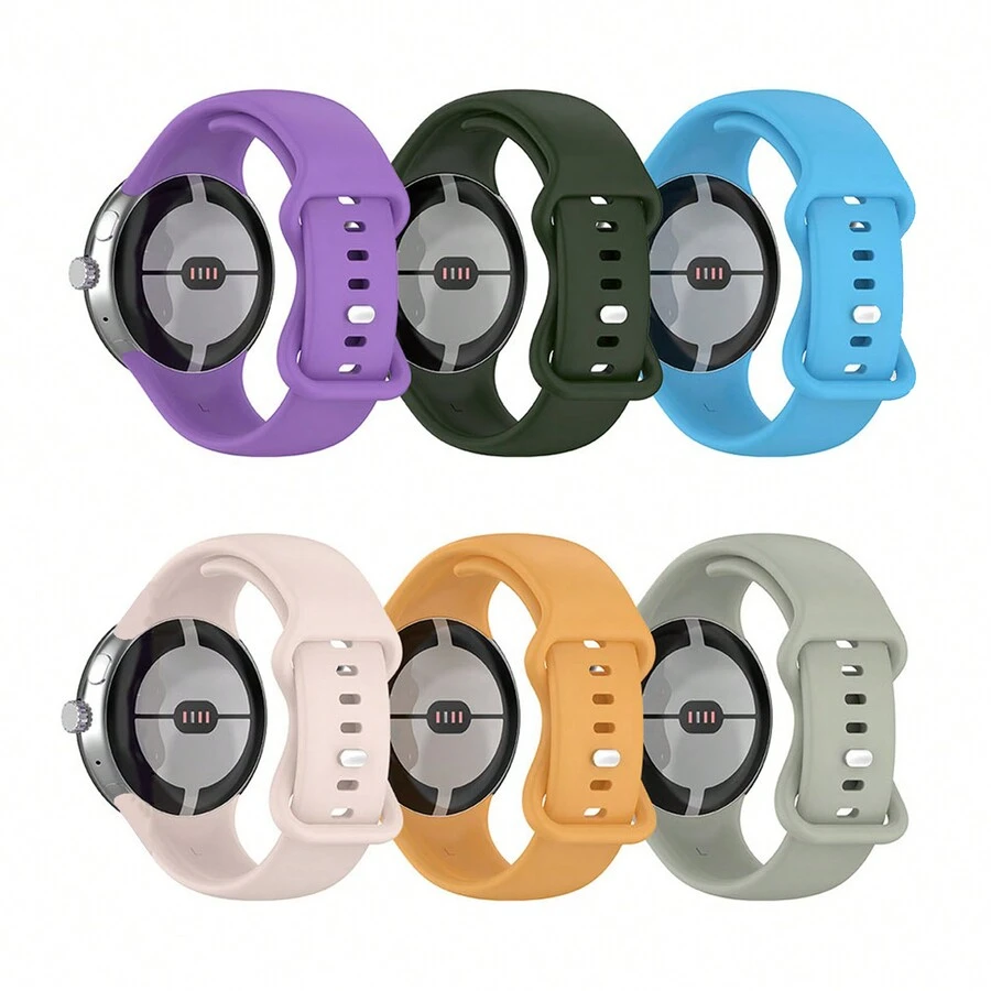 6 条装硅胶男女通用智能手表表带，适用于 Pixel Watch2/1，多色银色表扣，适合腕围 6.1-9.1 英寸 - 藍色 - 查看 1