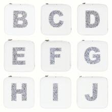 1pc Diamond Shining Letter Shaped Jewelry Box, Large Capacity With Soft Velvet Interior, Waterproof Pu Leather For Women's Travel Outdoor Carry - White - View 7