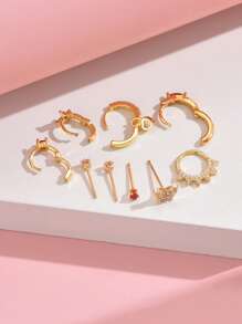 Set de 9 pares de pendientes con zirconia de color rosa pálido, de estilo minimalista y elegante, adecuados para uso diario, citas y fiestas de mujeres