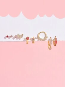 Set de 9 pares de pendientes con zirconia de color rosa pálido, de estilo minimalista y elegante, adecuados para uso diario, citas y fiestas de mujeres