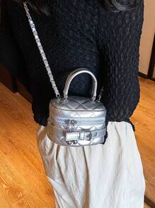 2024 New Embroidered Mini Silver Handbag With Handle, Shoulder Strap, And Buckle, For Crossbody Or Handheld Use - Silver - View 1
