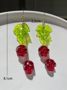 1pair Personalized Skull And Leaf Dangle Earrings - Multicolor - View 2