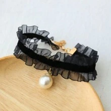 1件女士黑色蕾絲和珍珠性感頸帶適合情人節派對 - 珍珠 - 查看 6