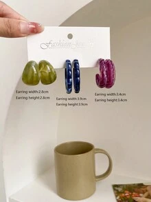 1 套 3 对/套个性化 C 形耳环，几何花边耳环套装 - 彩色 - 查看 15