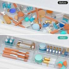 1入組透明抽屜組織器,亞克力抽屜儲物盤,多功能桌面抽屜儲物盤,適用於化妝品、化妝品、珠寶、器具、小工具、辦公室的抽屜組織 - 無色 - 查看 4