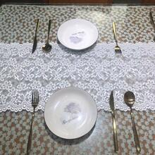 Hlyaimu蕾絲針織白色玫瑰浪花花紋長方形桌布,簡單純淨 - 白色 - 查看 6