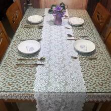 Hlyaimu蕾絲針織白色玫瑰浪花花紋長方形桌布,簡單純淨 - 白色 - 查看 3