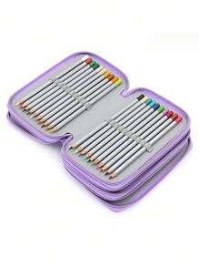 1pc High Capacity Zipper Pencils, Multi-Functional Pencil Bag, 72 Slots Colored Pencil Case, Comes With 3 Large Holes For Pencil Sharpeners, Erasers And Pencils Back To School,Back To School,School Supplies,Pencil Pouch,School Bag