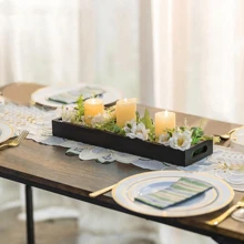 1個長方形窄木托盤,帶有抽手燭台托盤,適用於家居咖啡桌客廳浴室裝飾 - 41cm長 - 查看 6