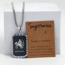 1pc New Arrival Stainless Steel Chain Double-Sided 12 Constellation Necklace With Laser-Cut Design And Hip-Hop Silver Pendant Card Necklace - Sagittarius - View 6
