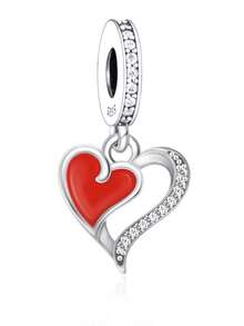 1pc Delicate 925 Sterling Silver Heart Shape Pendant With Zirconia Stone, Diy Valentine's Day Gift For Women - Q3446 - View 1