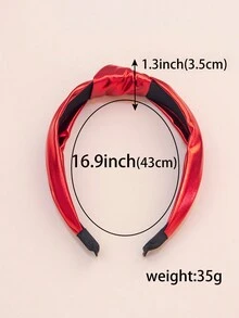 1 Set Of 3pcs Girls' Solid Color Shiny Pu Leather Knot Decorated Headbands, 3.5cm Medium Width, Metal Color & Bright Colors. Simple Style, Suitable For Daily Wear And Party. - Multicolor - View 3