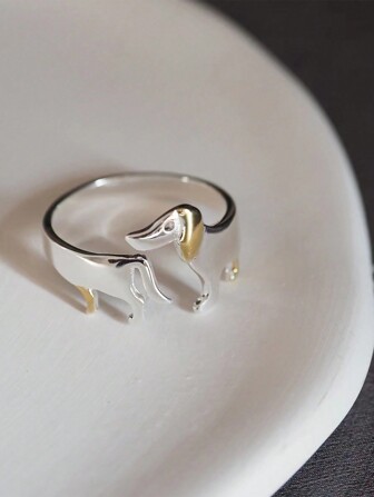 1pc Simple And Fashionable Dachshund Split Design Personalized Opening Ring, Suitable For Women's Daily Wear