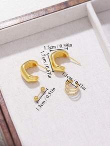 4入組c形幾何造型女士耳環,日常通勤配飾,小眾銅質珠寶 - 金黃色 - 查看 6