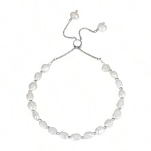 1pc Natural Freshwater Pearl & 925 Sterling Silver Material Fashionable Designed Bracelet For Women - Silver - View 12