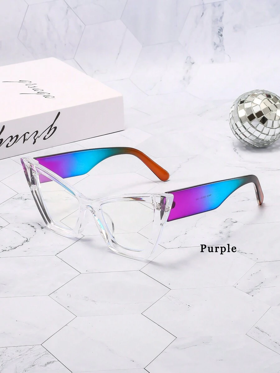1pc Women's Fashionable Multi-Color Cat Eye Decorative Glasses For Daily Use - White - View 1