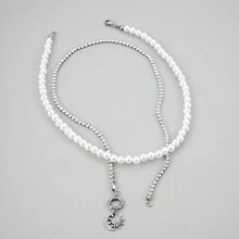 1 件獨特、精緻、簡約的珍珠吊墜項鍊適合女士日常、聚會和宴會佩戴 - 彩色 - 查看 3