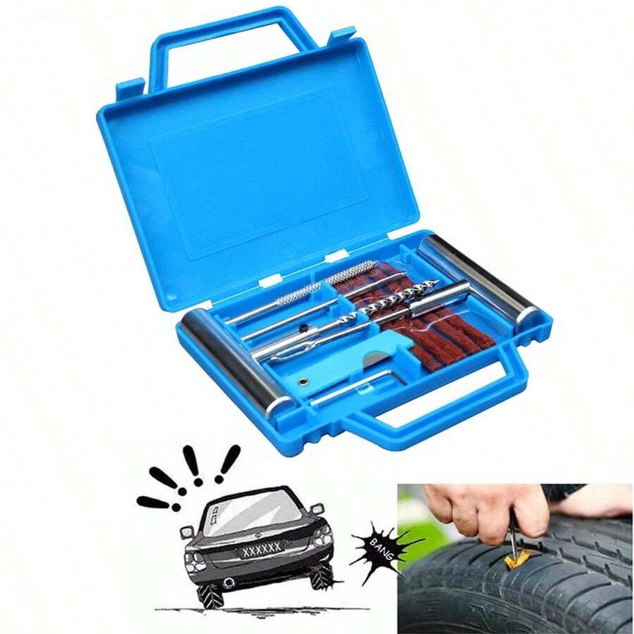 Auto Tire Repair Set Puncture Repair Tool  Car Van Motorcycle Bike Emergency Duty Tubeless Tire Repair Kit Rivet Tool Emergency Heavy Duty Tubeless Tire Repair Kit Rivet Tool Set - Blue - View 1