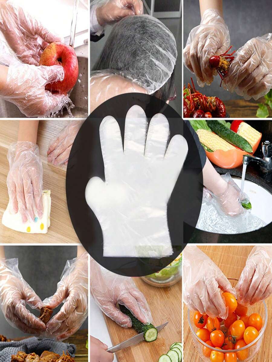 100Pcs Plastic Disposable Gloves For Cooking, Meal Prep, Kitchen, BBQ, Cleaning, Restaurant Service, Crafts Making - White - View 1