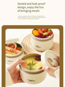 1pc Portable Insulated Lunch Box Food Storage Tableware Effective Insulation 304 Stainless Steel For Car Outdoor Home Kitchen Fishing Travel Essentials - Beige-large - View 5