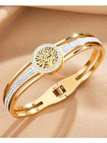 1pc Popular Stainless Steel Vacuum Plating Tree Of Life Bracelet, Simple And Versatile High-End Luxury, Exquisite And Creative, Ideal For Daily, Valentine's Day And New Year Gift,Mom,Mother,Mother's Day,Gift
