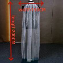 1入組手工製作單層新娘頭紗，帶有珍珠和珠繡裝飾
