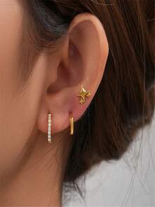 3 件裝 925 純銀蝴蝶星星耳環女式時尚耳環 18k 鍍金完美適合婚禮情人節高級珠寶 - 金色 - 查看 12