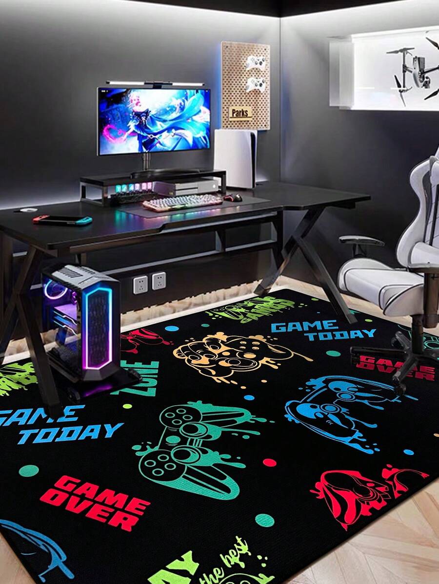 1pc Personalized Pattern Polyester Fiber Material Carpet, Easy To Clean & Wash, Suitable For Living Room Or Bedroom Or Computer Desk Decoration - Multicolor - View 1
