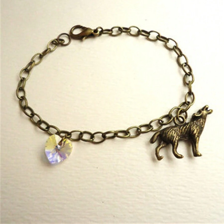 1 件狼吊飾手鍊,復古綠色/銀色鋅合金,附水晶,時尚日常配飾 - 古銅色 - 查看 1
