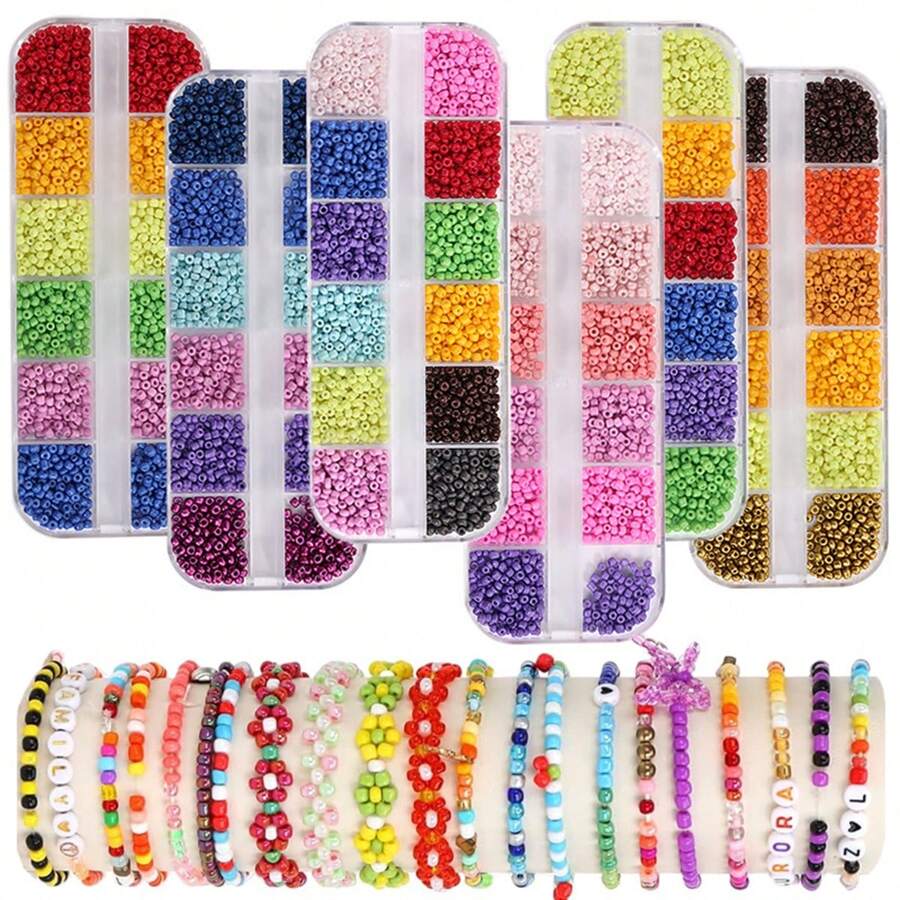 840pcs 3mm Glass Seed Beads 8/0 Small Tiny Beads Kit, Random Color Series Bracelet Making Beads With 12-Grid Plastic Storage Box For DIY Bracelets Necklace Jewelry Making Supplies