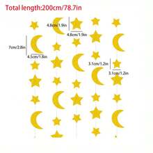 1 件节日装饰，月亮和星星形状金粉拉花挂饰拉玛装饰拉玛、家居装饰、房间装饰、墙壁装饰 - 黃色 - 查看 2