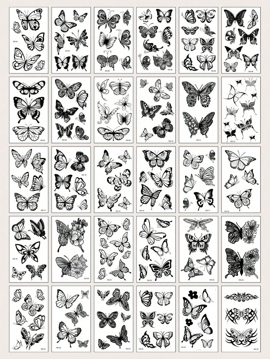 30 Creative Đen Loại bướm Hình xăm tạm thời Hình dán Dành Cho Nam Và Nữ , Chống nước , Thích hợp Đối với Arm , Mặt , Ngón tay Và Cái cổ Và Bất cứ nơi nào - màu đen - Xem 1
