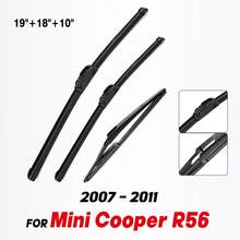Mini Cooper R56車型2007-2011年款前後雨刷套裝及引擎蓋20,3英寸。適配：mini Cooper R56 2007-2011年款,mini Mini R56 2007-2011年款,不適用於使用工廠aero雨刷的2012至2014 Mini,適用於左方向駕駛和右方向駕駛。尺寸：19英寸+18英寸+10英寸；狀態：100%全新未使用（在運輸前檢查質量）；組成：2pcs雨刷片+1pc後雨刷片；材料：高級天然橡膠保證最大性能；特點：定制合適,可直接替換舊產品,清潔約為100萬次。溫度容忍度：+158f至-40f（+70c至-40c）；緊張度記憶可將壓力均勻地施加在整個刮水條長度上；特別混合的橡膠可以提供最終的平滑、清潔、無噪音擦拭,空氣動力學設計能顯著降低阻力、噪音和風力升力,並防止金屬/塑膠零件暴露在冰雪中造成積雪 - 黑色 - 查看 1