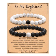 2入組天然石珠配對手環套裝,附設祝福卡,適用於情侶、男友、丈夫等情人節禮物 - 彩色 - 查看 10