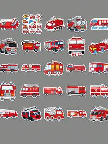 50 件消防車塗鴉防水貼紙、卡通規劃貼紙、diy 滑板行李箱貼紙