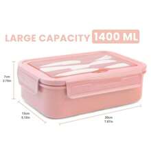 一体式三格便当盒 - 防漏午餐盒、密封盖、勺子叉子和刀子，适合成人健康午餐；不含双酚A，可放入洗碗机和微波炉加热，粉色 - 粉色 - 查看 5
