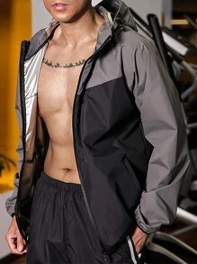 男士專業運動出汗套裝,減重快速出汗桑拿服 - 灰色 - 查看 3