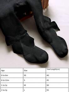 1 件儿童加厚保暖内衬蝴蝶结连裤袜 - 黑色 - 查看 3