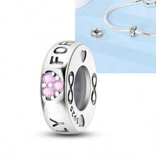 1 件 S925 粉紅色永遠家庭設計圓珠相容 3 毫米手鍊和項鍊、diy 珠寶配件和個人化禮物,適合女士日常佩戴 - 銀色 - 查看 8