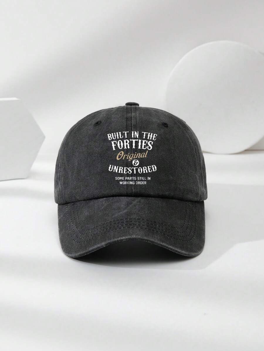 1pc Unisex Outdoor Sun Protection Washed Baseball Cap With Original Letter Print - Black - View 1