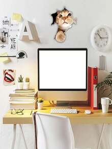 1pc 3d Cat Shaped Decal Sticker, Waterproof, Cute Animal Sticker (Color May Vary Slightly) - Multicolor - View 6