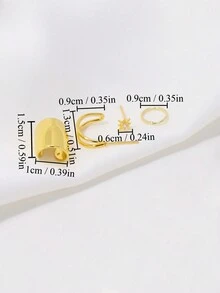 4入組c形幾何造型女士耳環,日常通勤配飾,小眾銅質珠寶 - 金黃色 - 查看 11